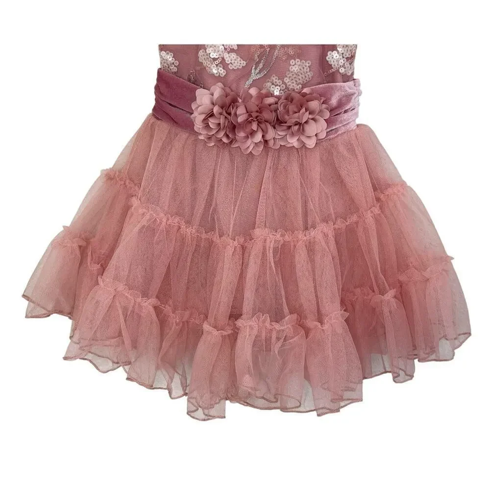 REVOLUTION DANCE Making Memories Pink Sequin Velvet Floral Ballet Costume XSC